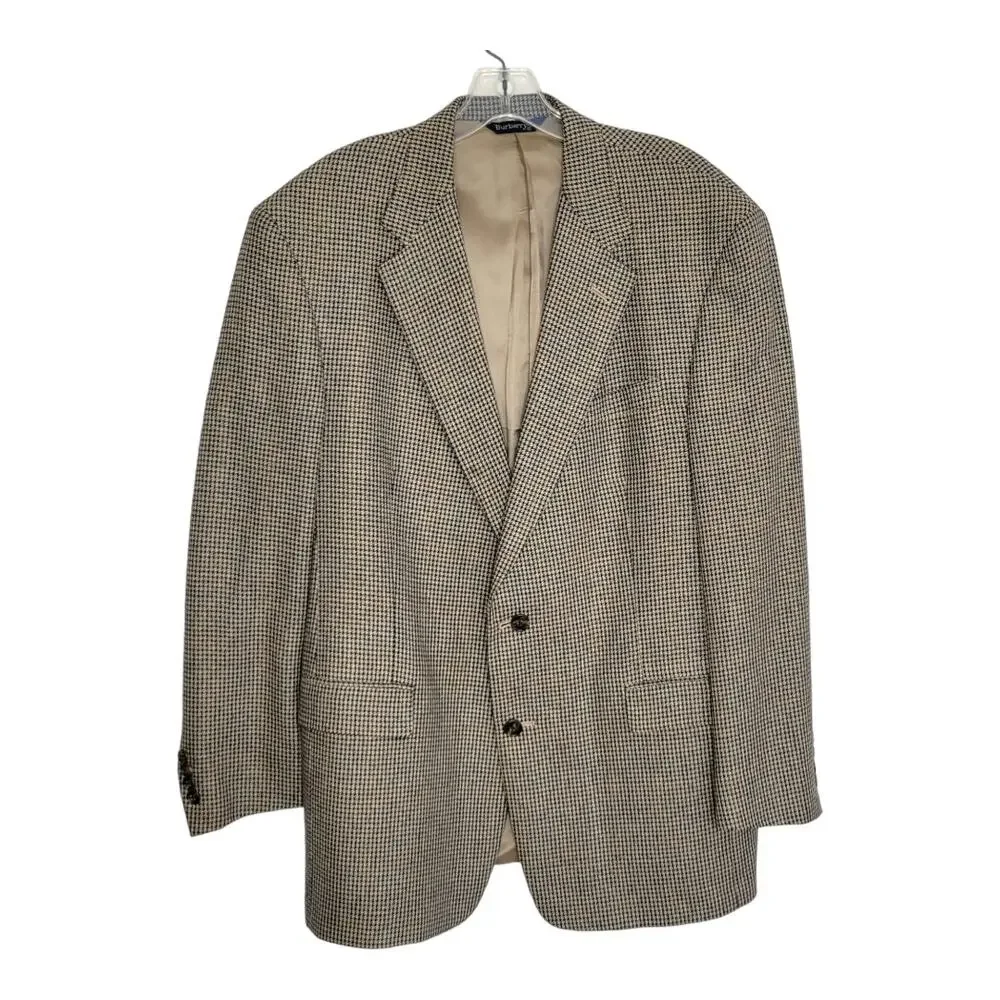 Vintage 90s Burberry Men Academia Blazer Houndstooth Old Money Classic 42R